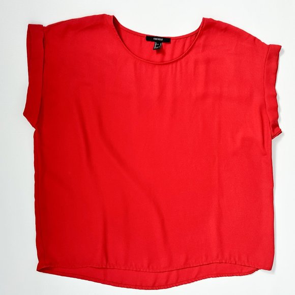 Forever 21 Orange Short Sleeve Blouse (Size Large) - Picture 1 of 3